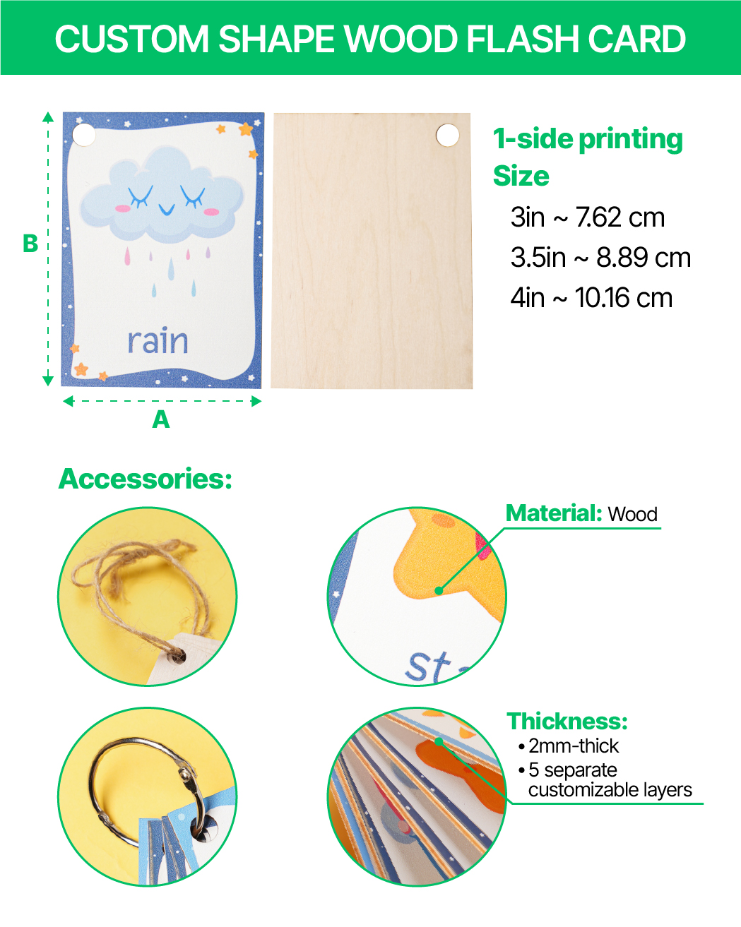 Custom Shape Wood Flash Card