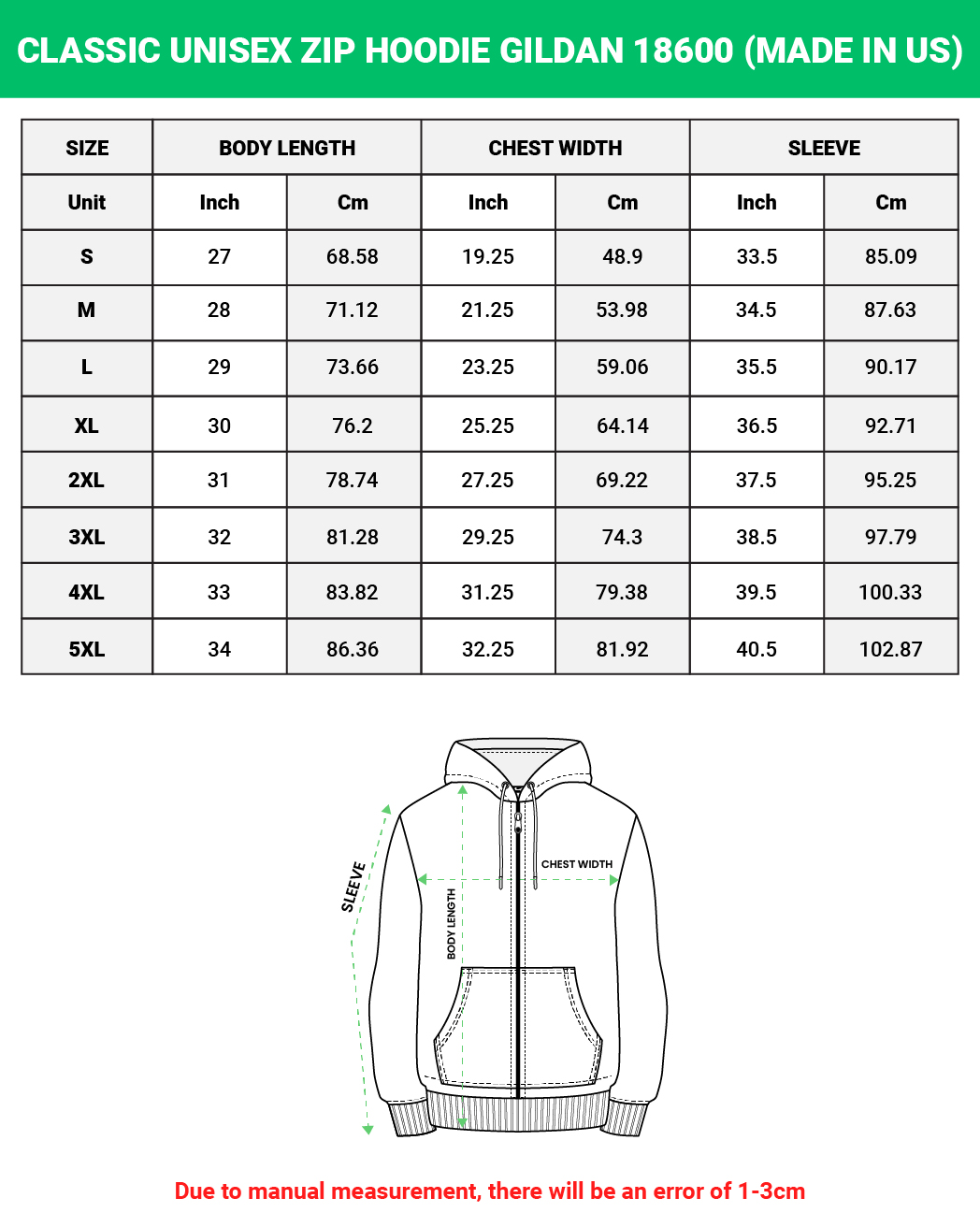 Classic Unisex Zip Hoodie Gildan 18600 (Made in US)