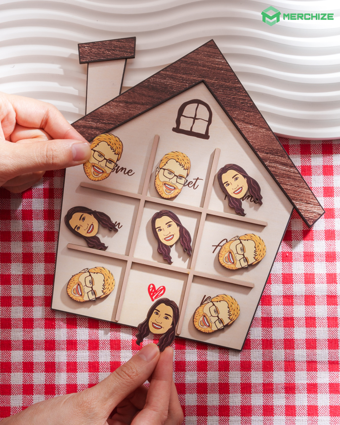 Custom Shape Wooden Tic Tac Toe Board