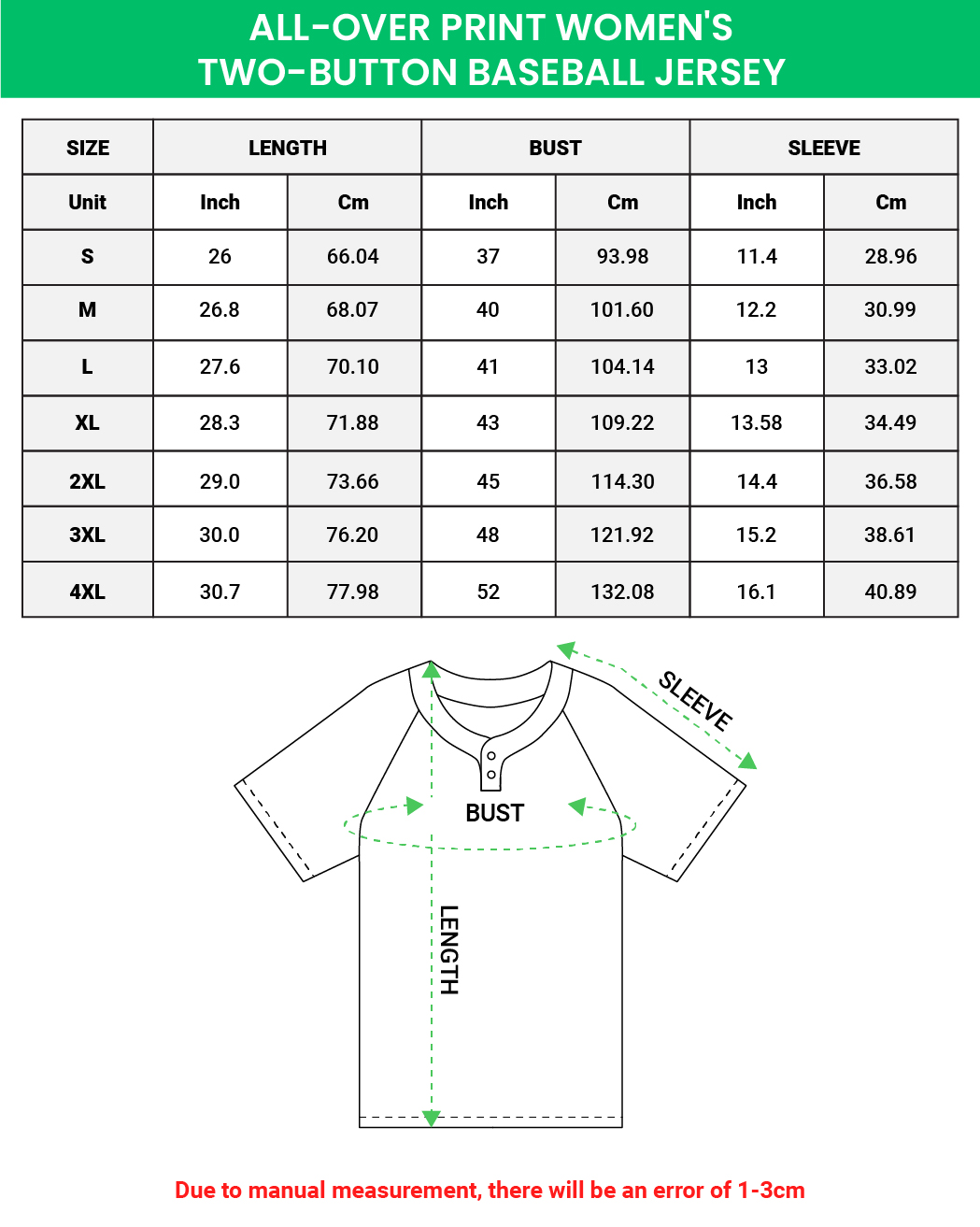 All-over Print Women's Two-Button Baseball Jersey