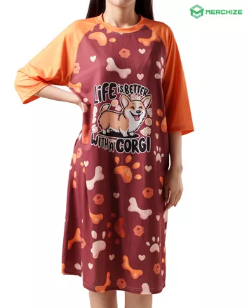 All-over Print 3/4 Sleeve Raglan Dress