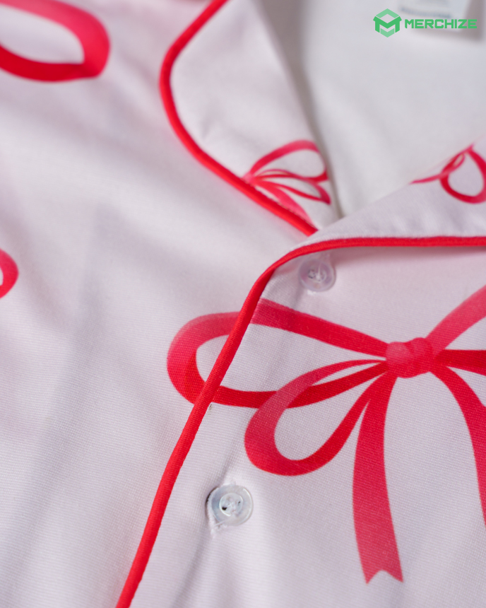All-over Print Piping Pajamas Set with Double Pockets