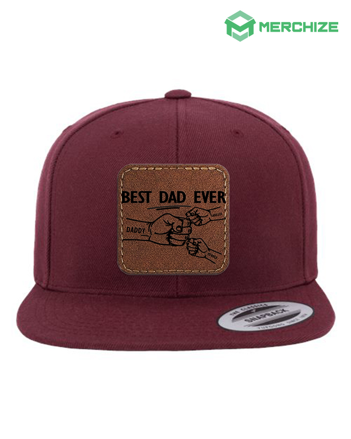 Engraved Leather Patch Premium Flat Bill Snapback Cap 6089M (Made in US)