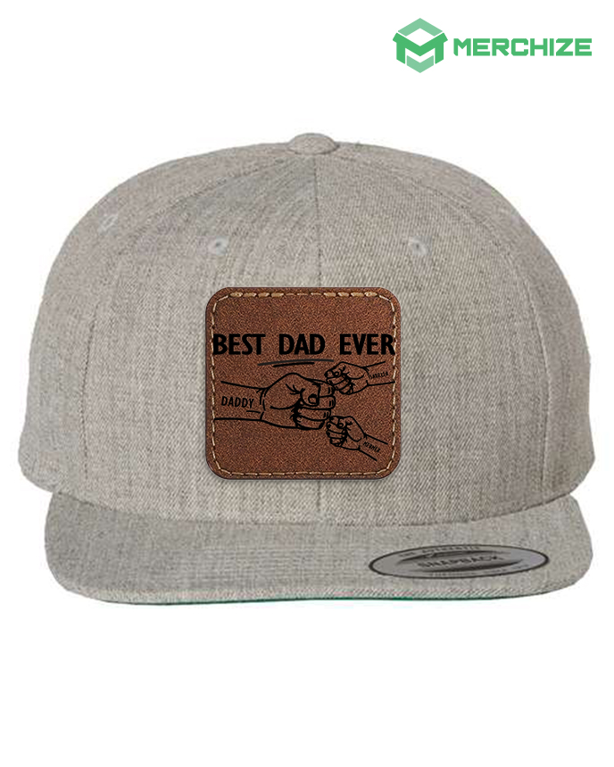 Engraved Leather Patch Premium Flat Bill Snapback Cap 6089M (Made in US)