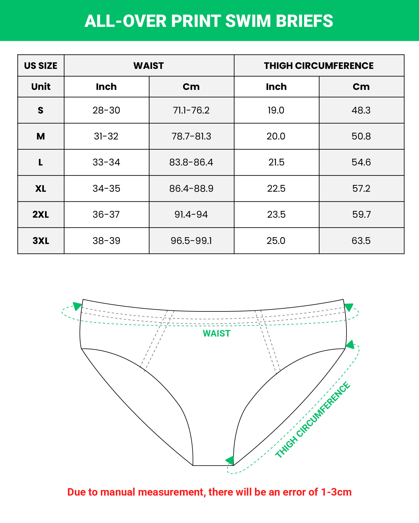 custom mens swim briefs size chart