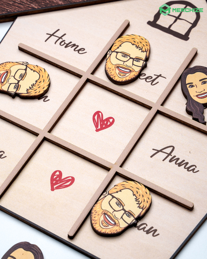 Custom Shape Wooden Tic Tac Toe Board