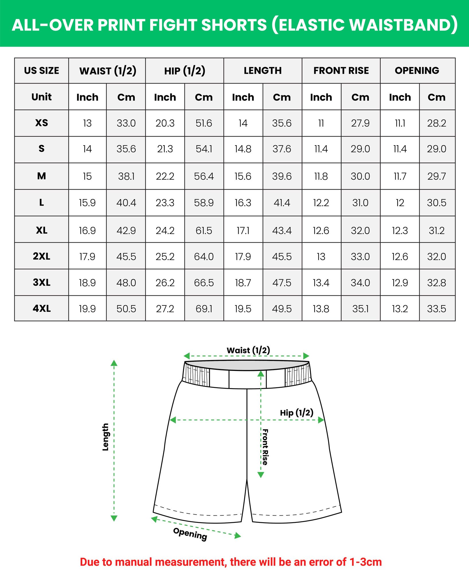 All-over Print Fight Shorts (Elastic Waistband)