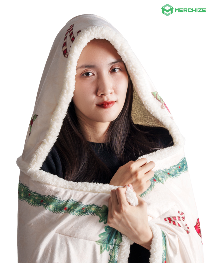 All-over Print Hooded Blanket (White Binding)