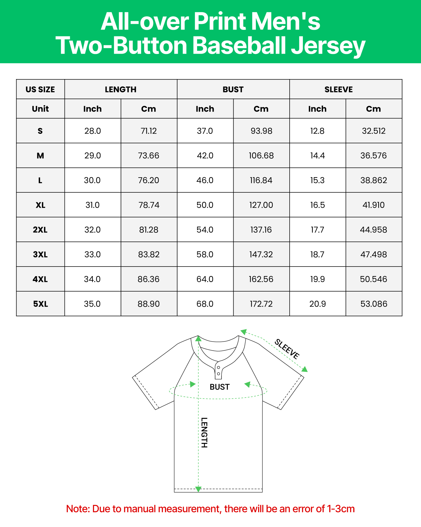 All-over Print Men's Two-Button Baseball Jersey