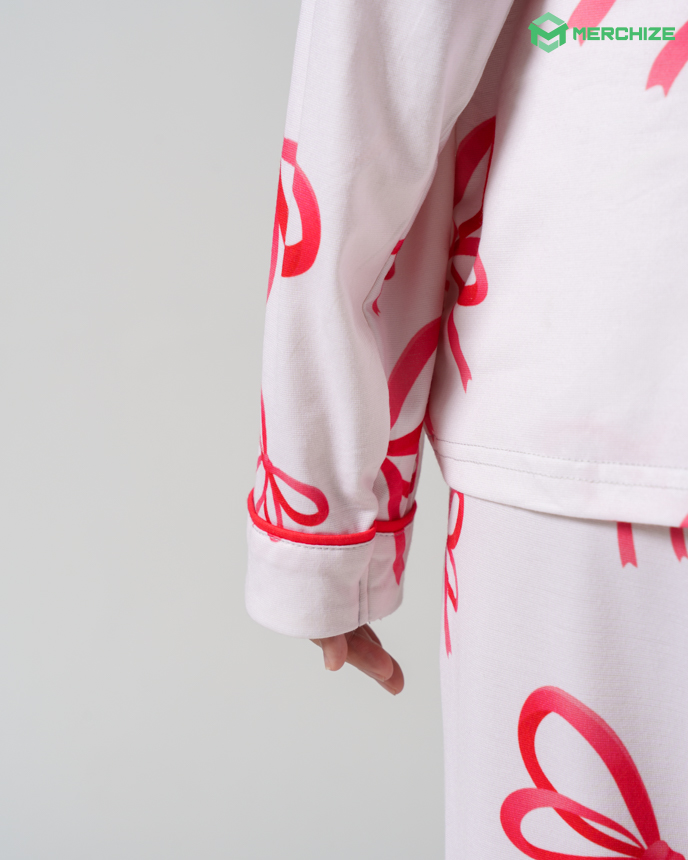 All-over Print Piping Pajamas Set with Double Pockets