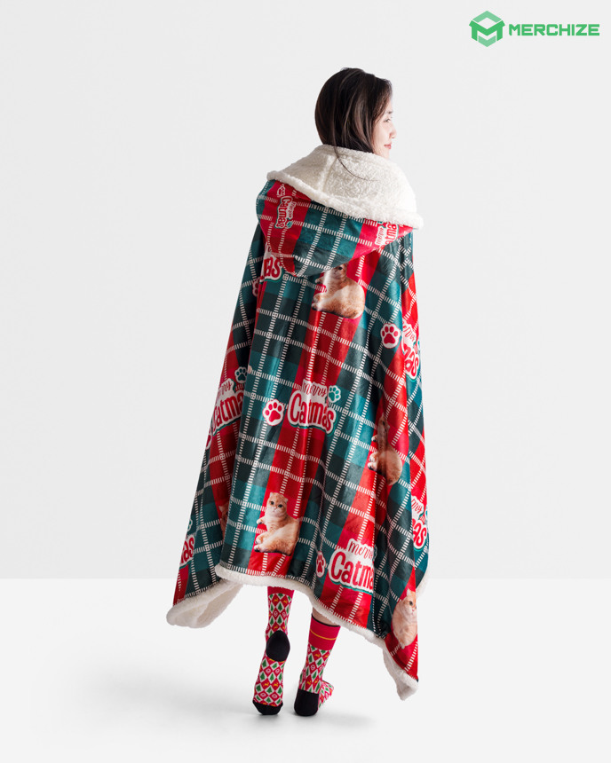 All-over Print Hooded Blanket (White Binding)