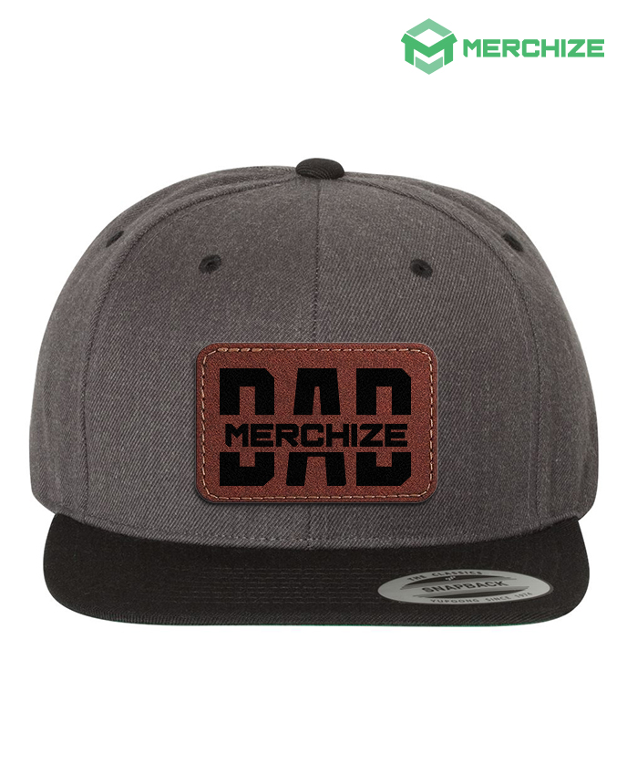 Engraved Leather Patch Premium Flat Bill Snapback Cap 6089M (Made in US)