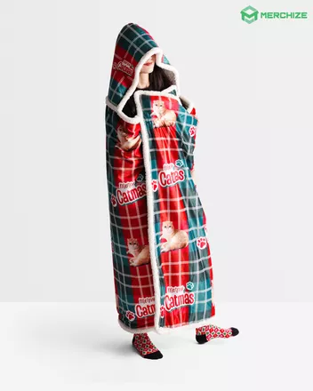 All-over Print Hooded Blanket (White Binding)