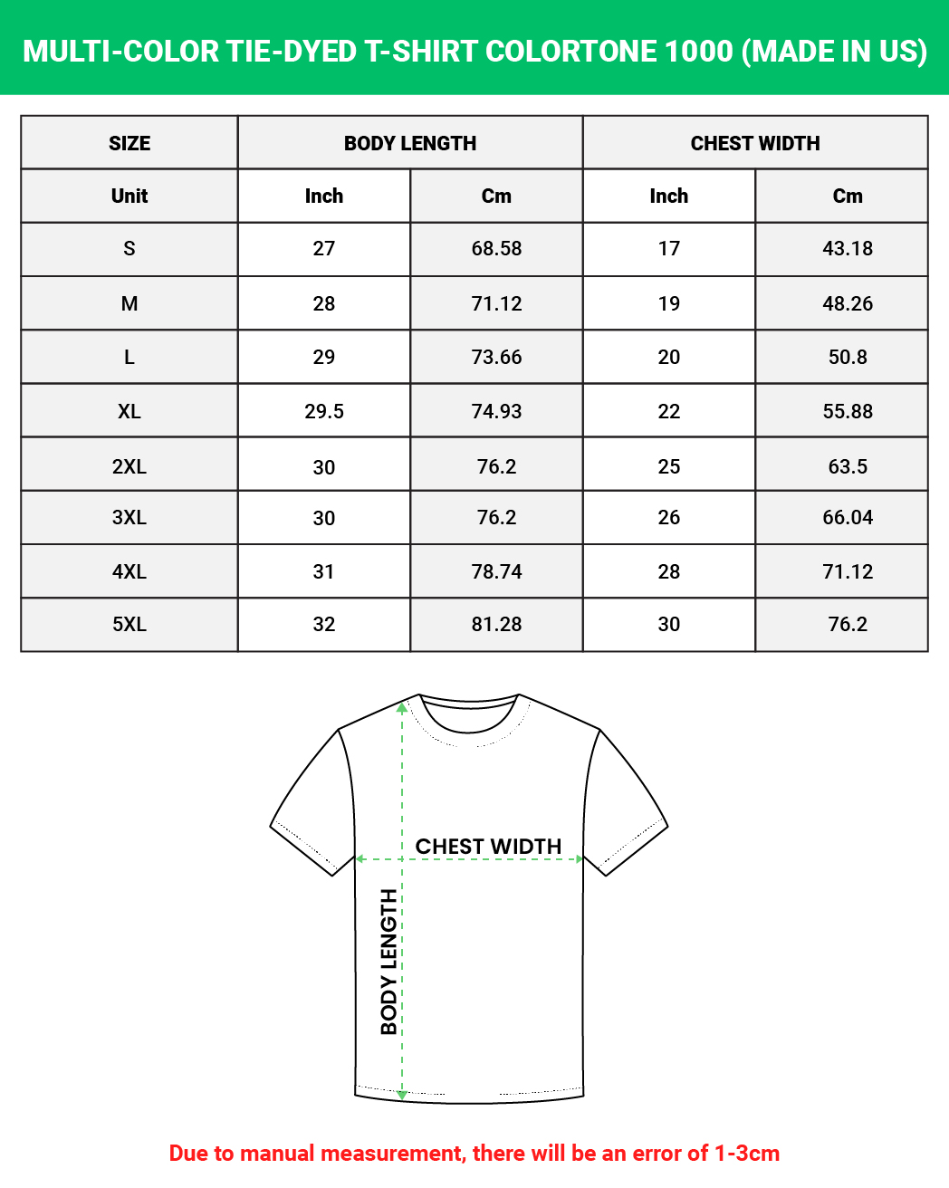 colortone 1000 size chart
