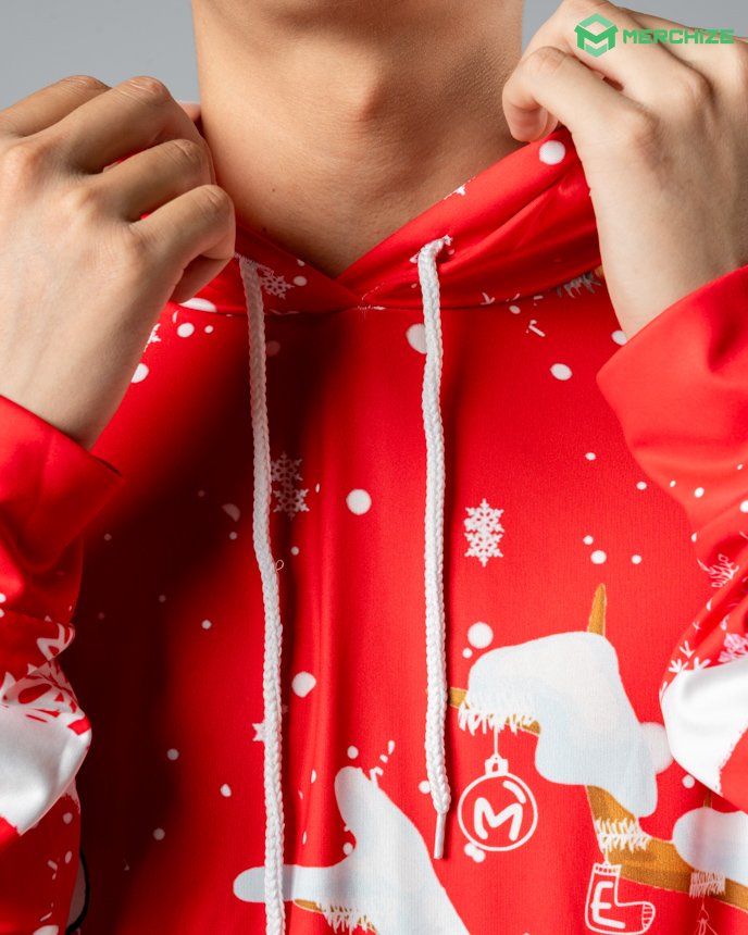All-over Print Long Sleeve Hooded T-shirt with collar