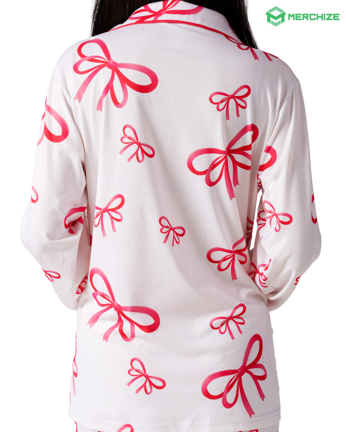All-over Print Piping Pajamas Set with Double Pockets