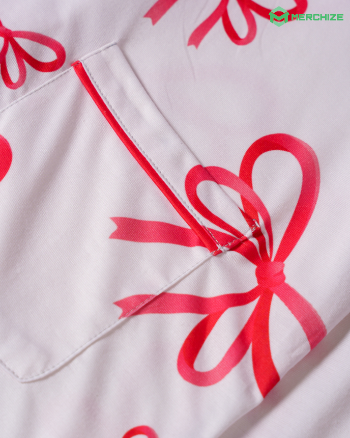 All-over Print Piping Pajamas Set with Double Pockets