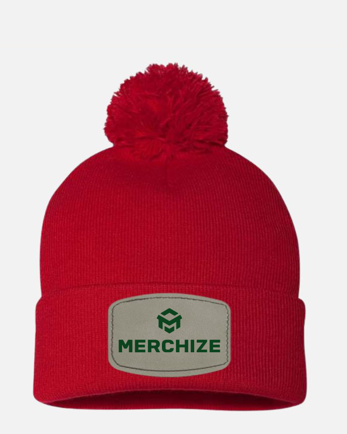 Leather Patch Pom-Pom Cuffed Beanie SP15 (Made in US) 