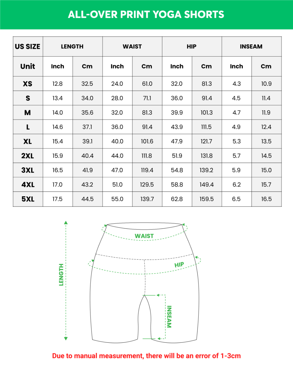 womens yoga short size chart