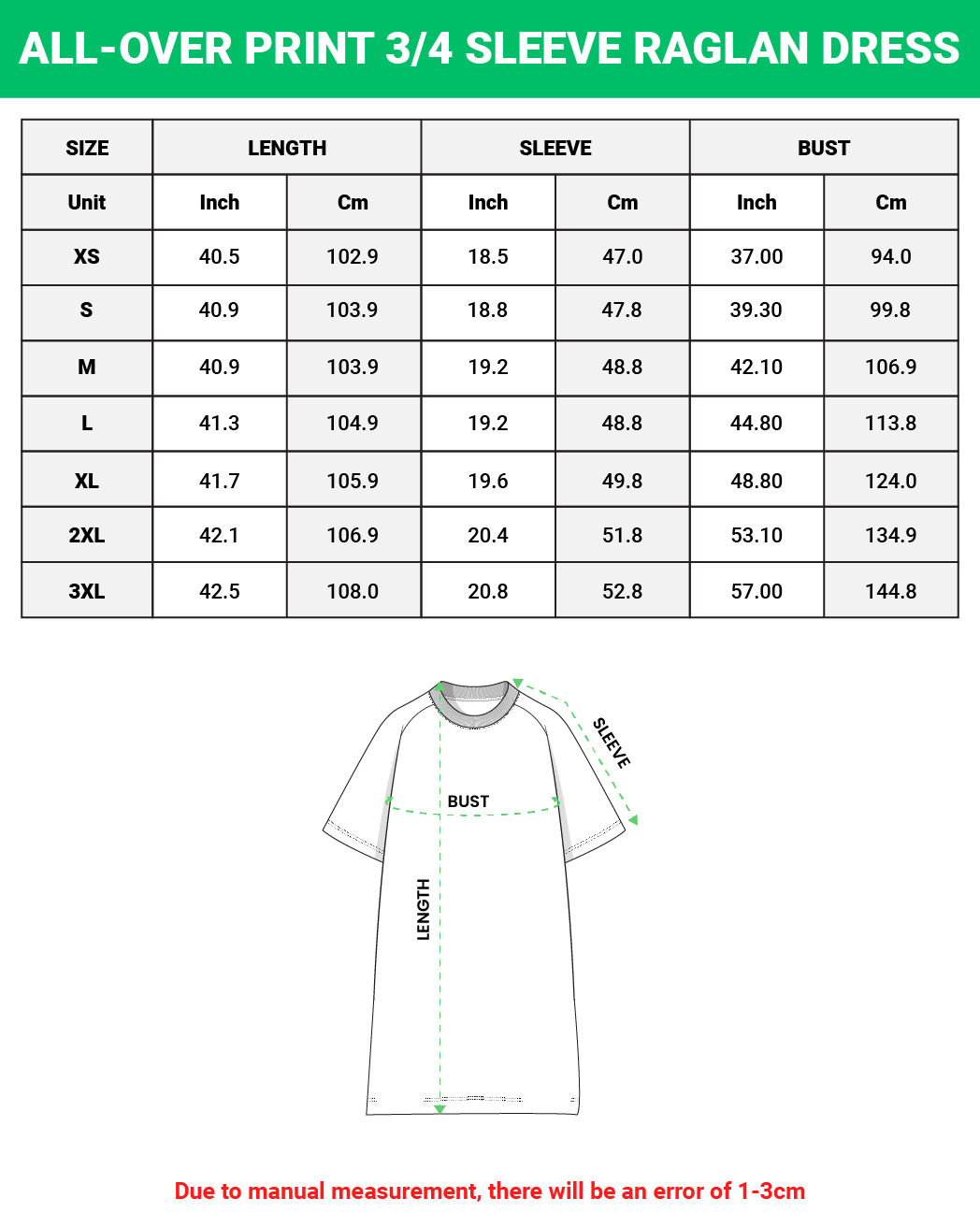 All-over Print 3/4 Sleeve Raglan Dress