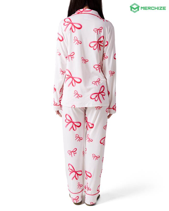 All-over Print Piping Pajamas Set with Double Pockets