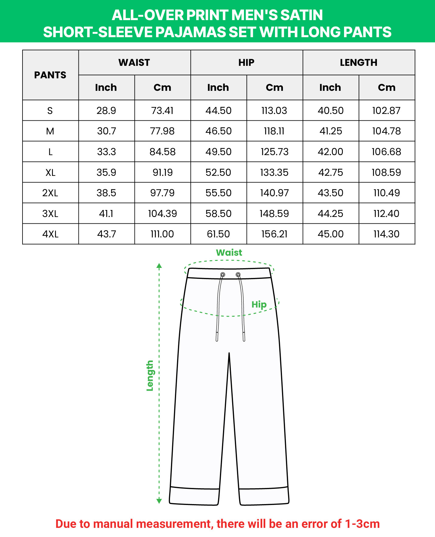 All-over Print Men's Satin Short-Sleeve Pajamas Set with Long Pants