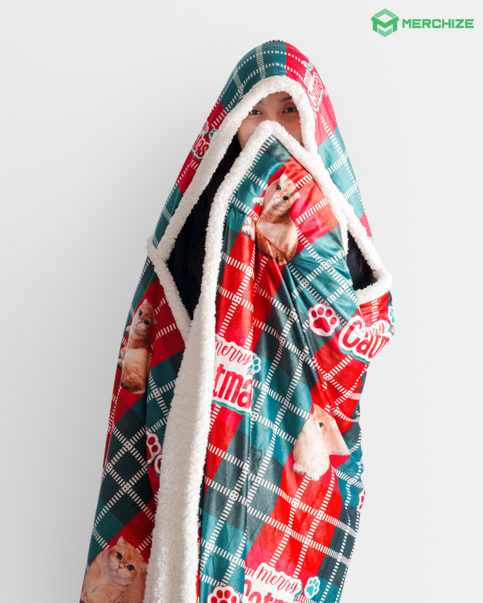 All-over Print Hooded Blanket (White Binding)