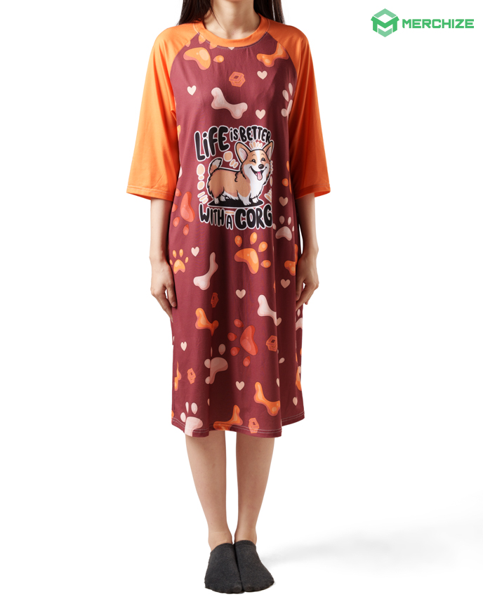 All-over Print 3/4 Sleeve Raglan Dress