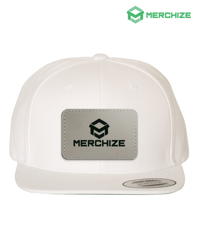 Engraved Leather Patch Premium Flat Bill Snapback Cap 6089M (Made in US)