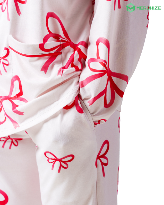 All-over Print Piping Pajamas Set with Double Pockets