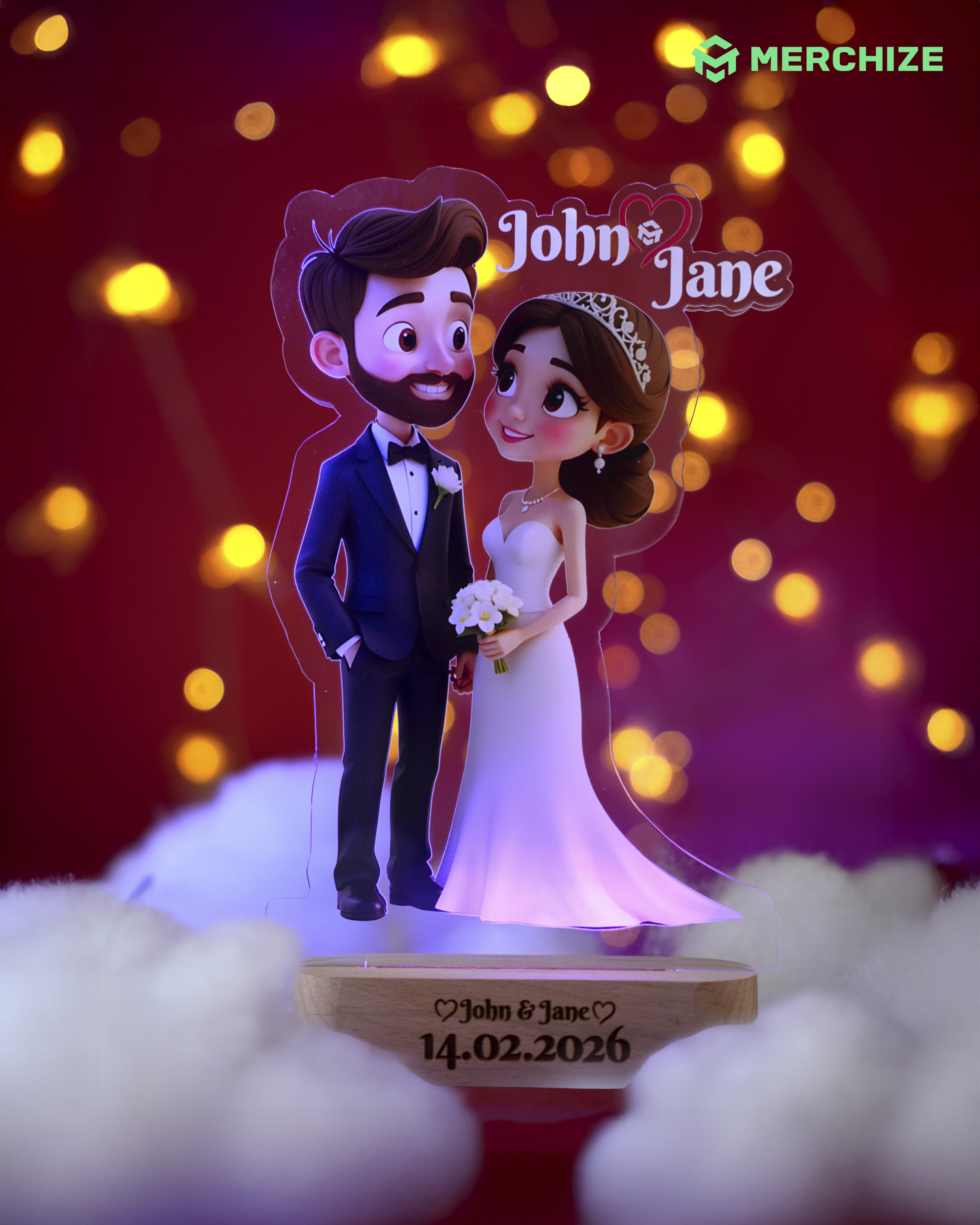 Engraved Custom Shape Photo Night Light (Beech wood base)