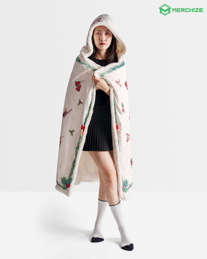 All-over Print Hooded Blanket (White Binding)