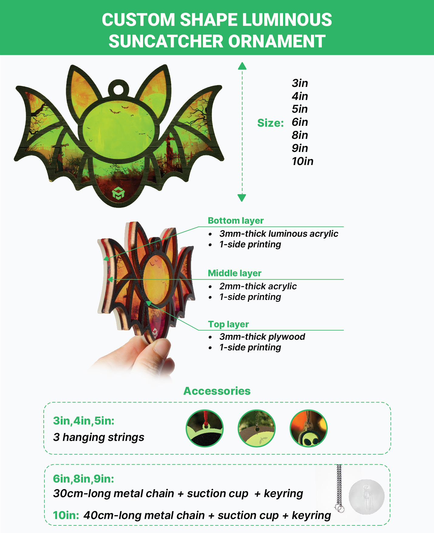  custom shape luminous suncatcher ornaments