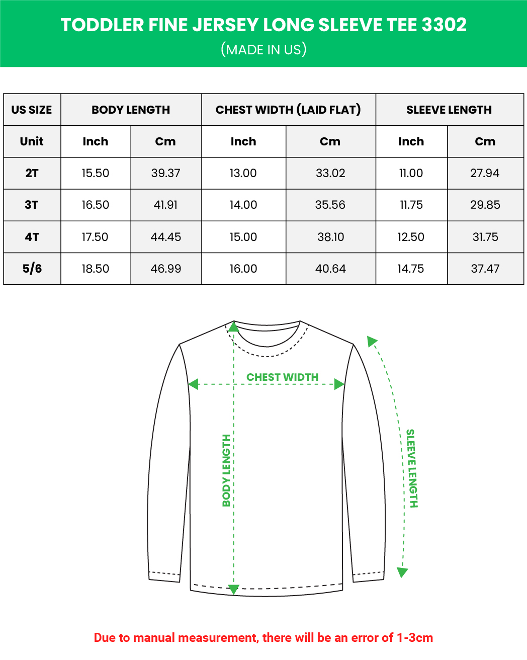 Toddler Fine Jersey Long Sleeve Tee 3302 (Made in US)