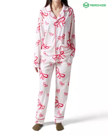 All-over Print Piping Pajamas Set with Double Pockets