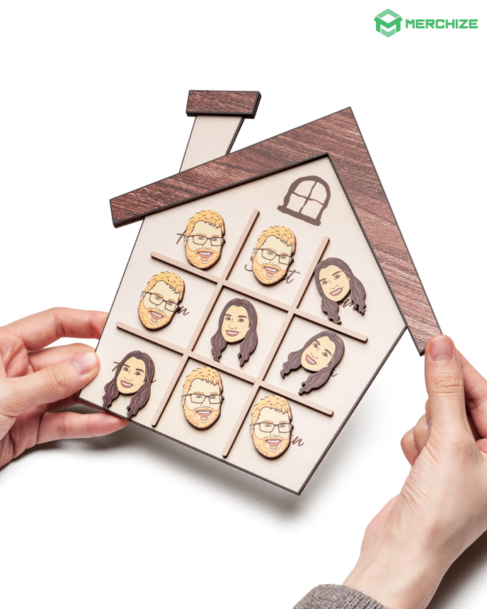 Custom Shape Wooden Tic Tac Toe Board