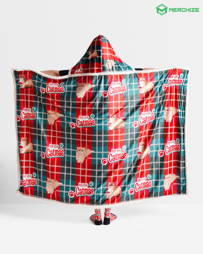 All-over Print Hooded Blanket (White Binding)