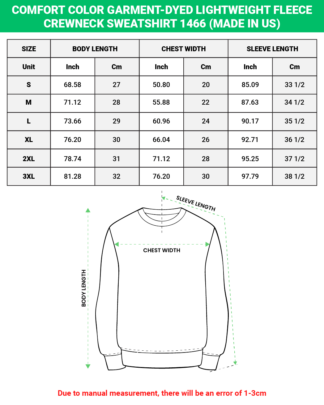 Comfort Color Garment-Dyed Lightweight Fleece Crewneck Sweatshirt 1466 (Made in US)