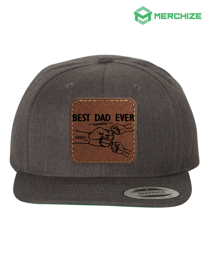 Engraved Leather Patch Premium Flat Bill Snapback Cap 6089M (Made in US)