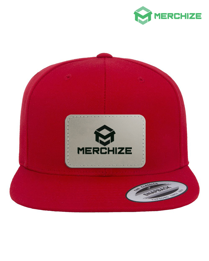 Engraved Leather Patch Premium Flat Bill Snapback Cap 6089M (Made in US)
