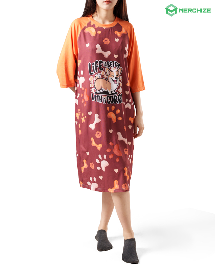 All-over Print 3/4 Sleeve Raglan Dress