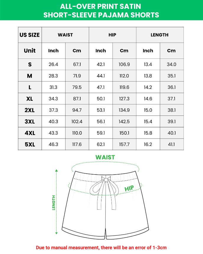 short sleeve satin pajama set size chart