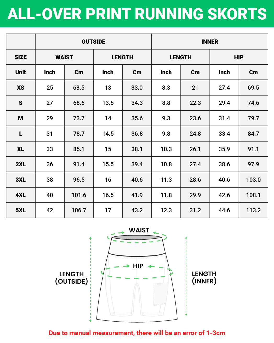 all over sport running skorts size chart