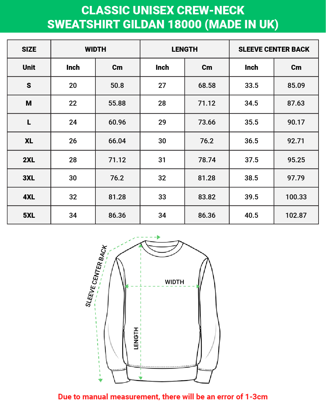 Classic Unisex Crew-neck Sweatshirt Gildan 18000 (Made in UK)