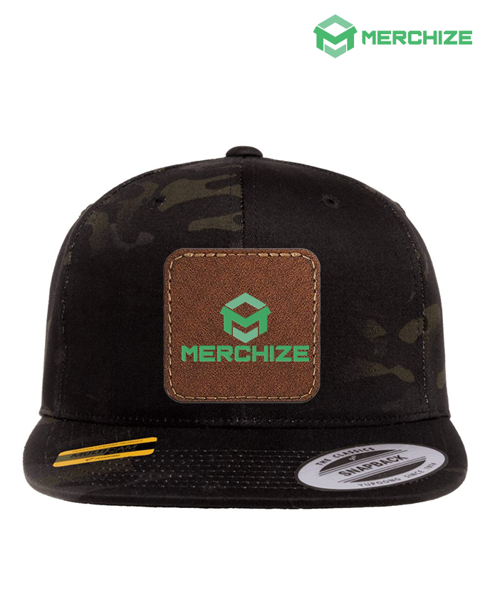 Leather Patch Premium Flat Bill Snapback Cap 6089M (Made in US)