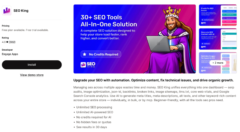 best shopify SEO appp SEO king