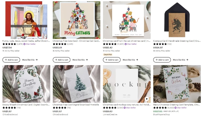 christmas greeting card on etsy