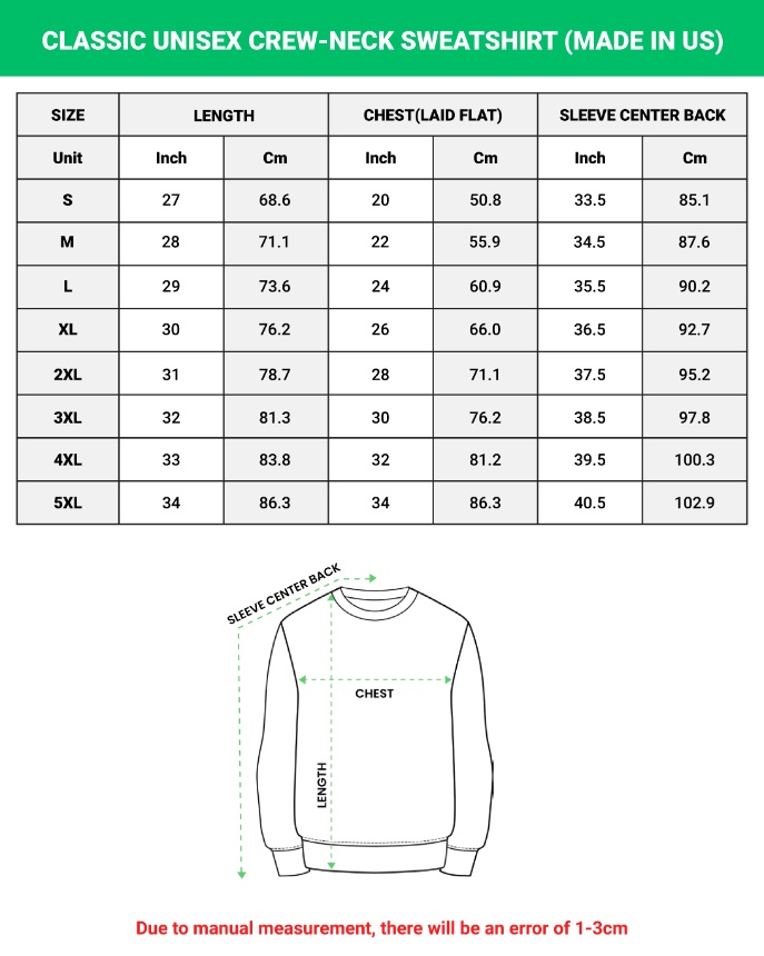 unisex crew neck Gildan 18000 sweatshirt size chart