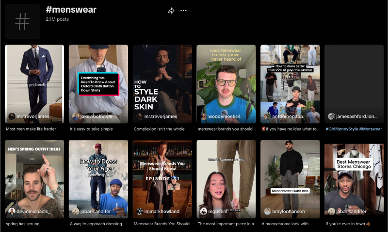 menswear TIkTok Products