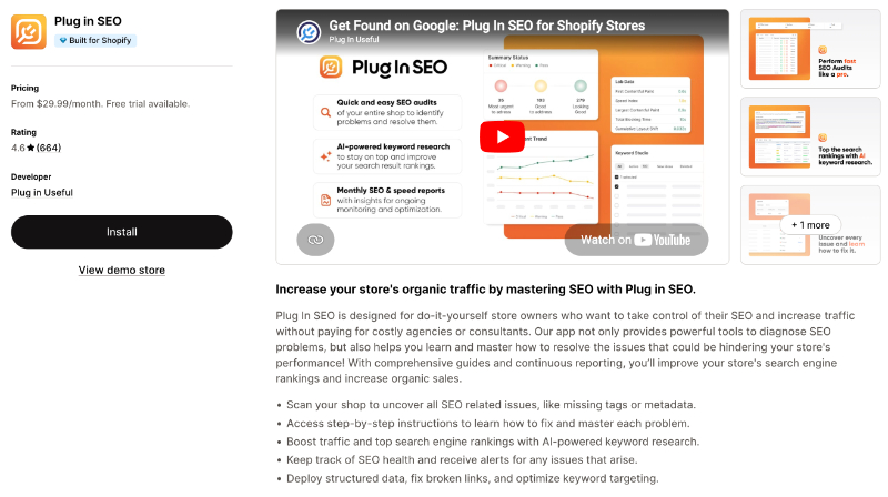 plug in SEO shopify app